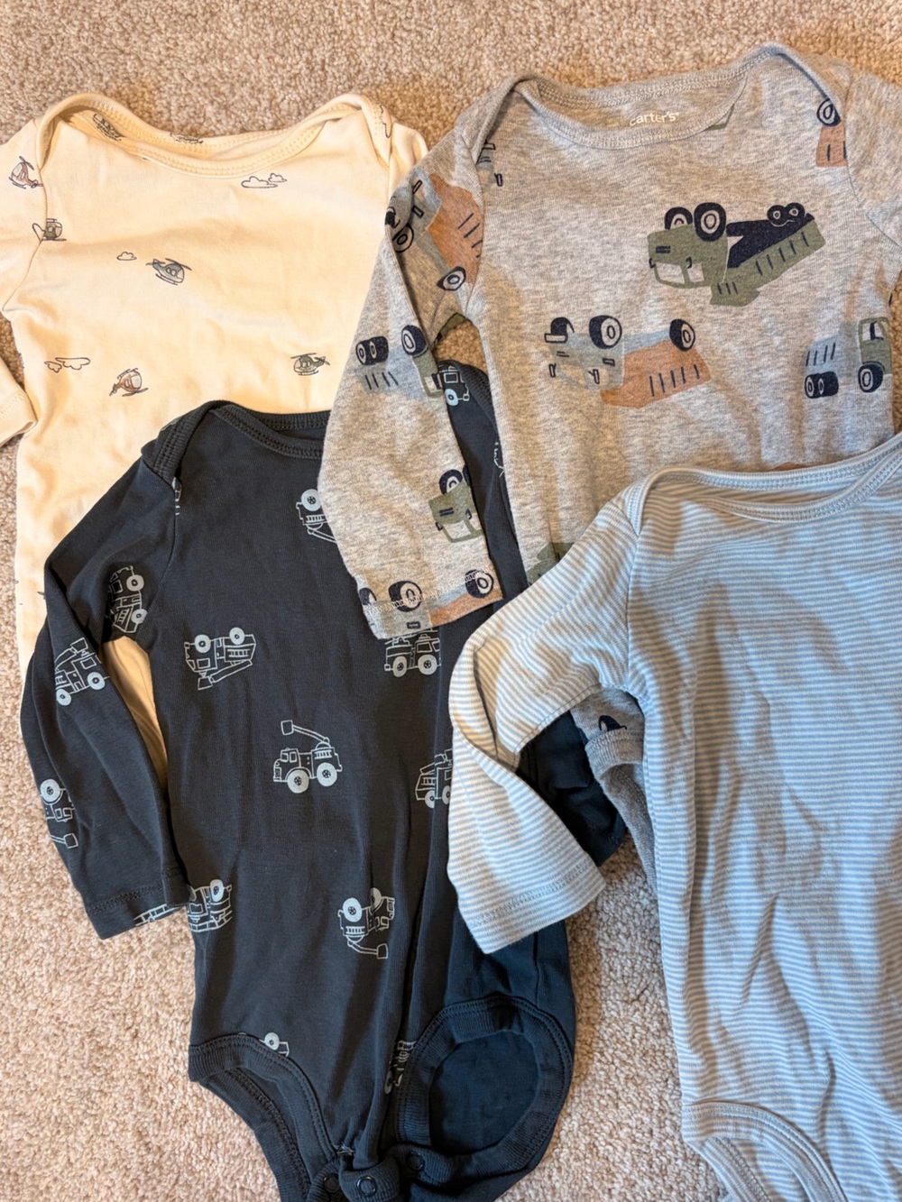 Carter's Neutral & Navy Trucks Long-Sleeve Baby Bodysuits - Set of 4
